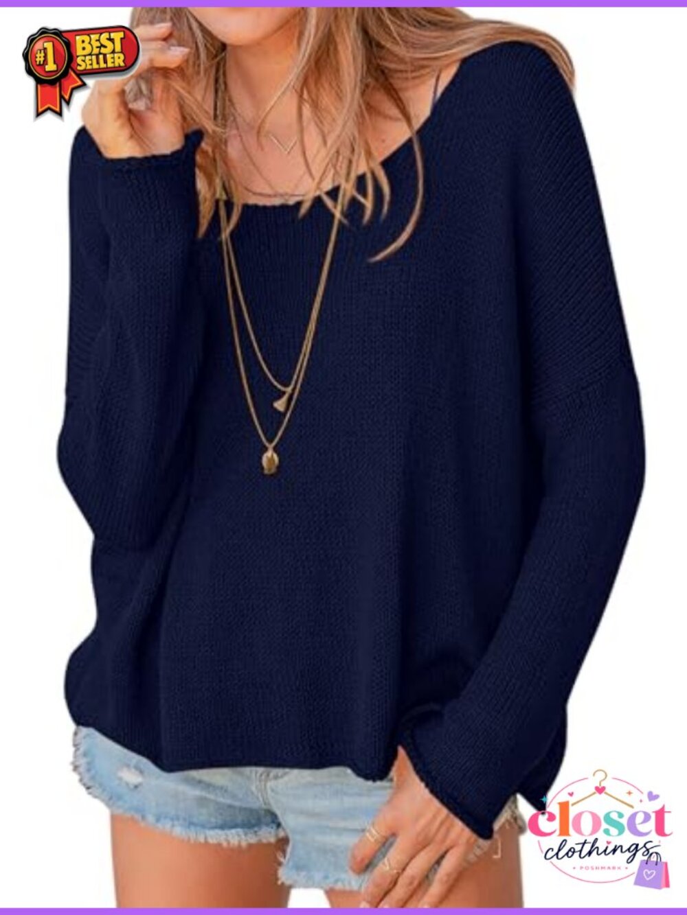Oversized Scoop Neck Long Sleeve Pullover Sweater Cotton Knit